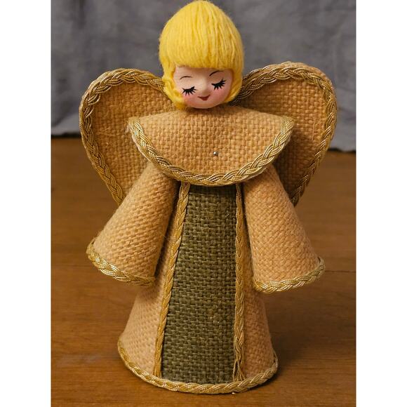 Vintage Burlap Christmas ANGEL Tree Topper Table Decor Handmade 7.5" (gg292) - Picture 1 of 6